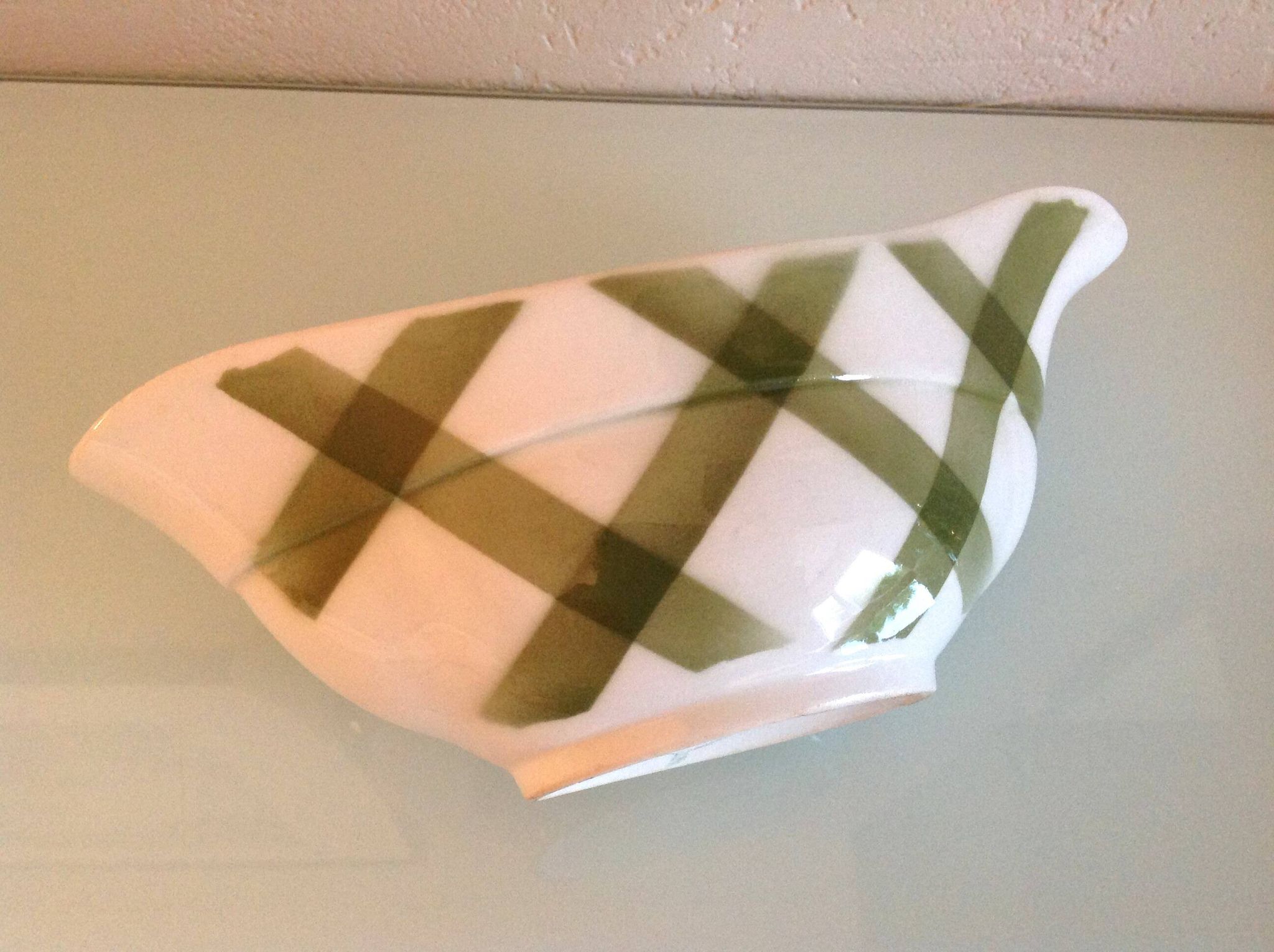 Moulin des Loups green tablecloth model gravy boat / 50s-60s
