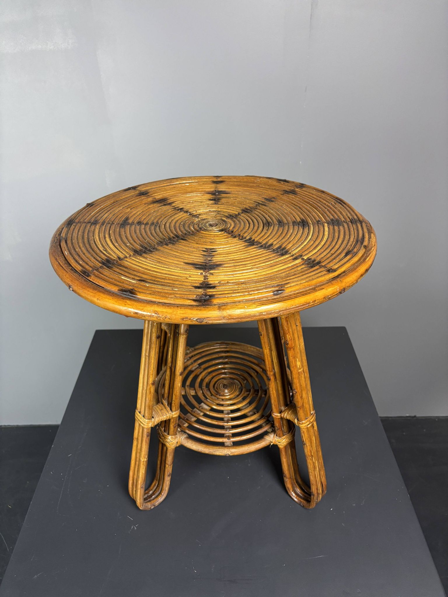 Mid-Century Italian pencil reed rattan side or occasional table, ca 1950s