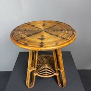 Mid-Century Italian pencil reed rattan side or occasional table, ca 1950s