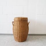 large round basket with lid, wicker basket, rattan basket, laundry container
