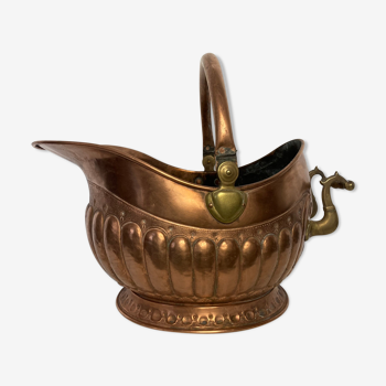 Copper and brass coal bucket XIXth