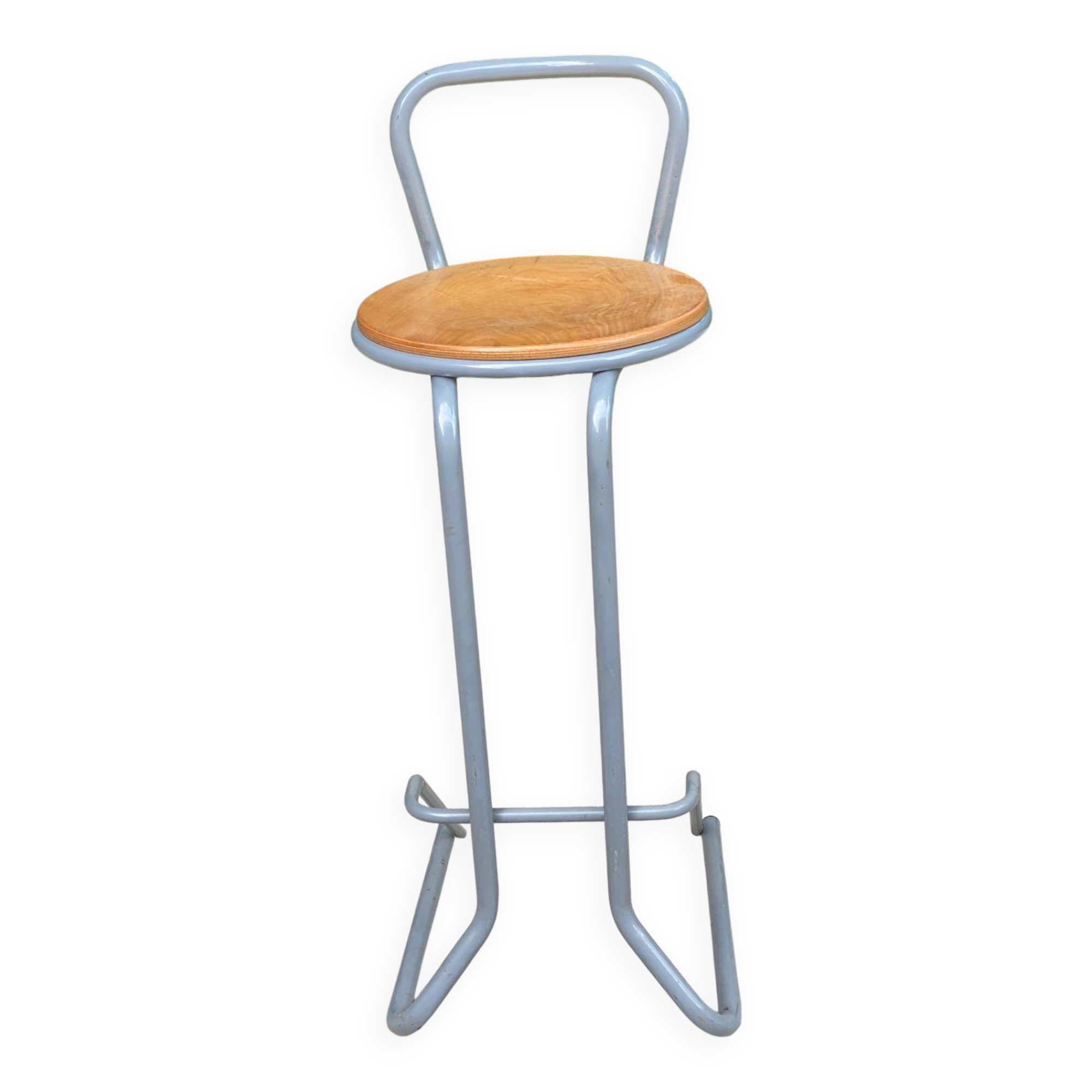 Tabouret de bar en acier courbé gris et bois massif 80cm