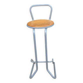 Tabouret de bar en acier courbé gris et bois massif 80cm