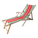Vintage deck chair with striped green and red fabric, original patina.