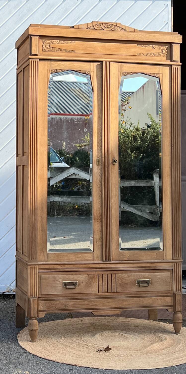 Antique Parisian wardrobe in raw solid oak