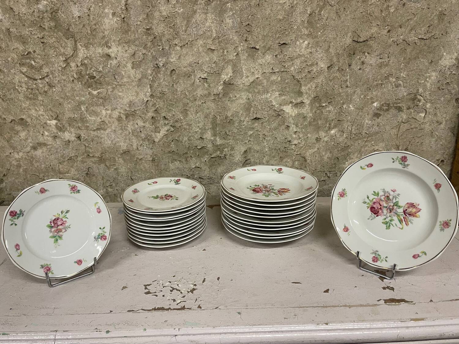 Large 45-Piece Dinner Service, Limoges Porcelain, Berry Decor