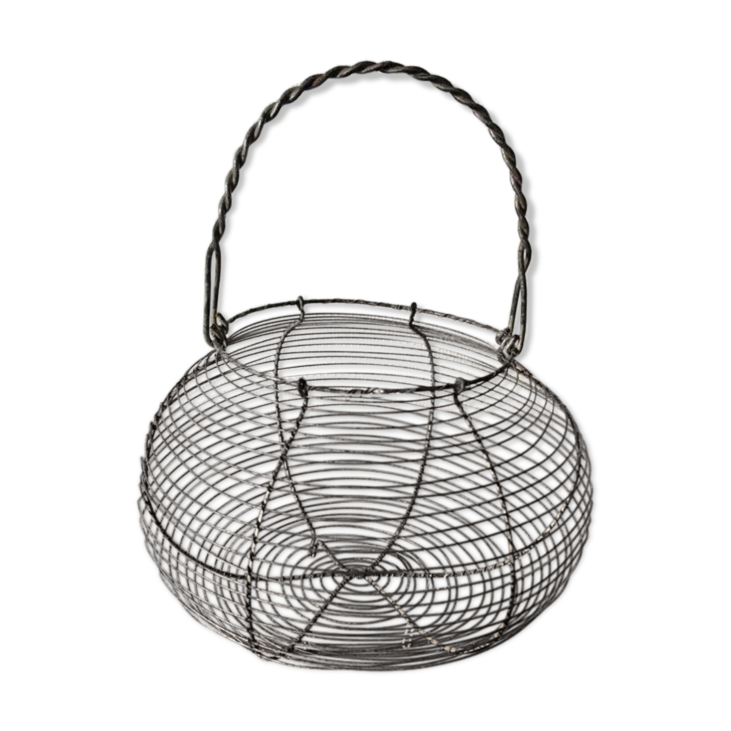 Panier à oeufs rond en métal vintage