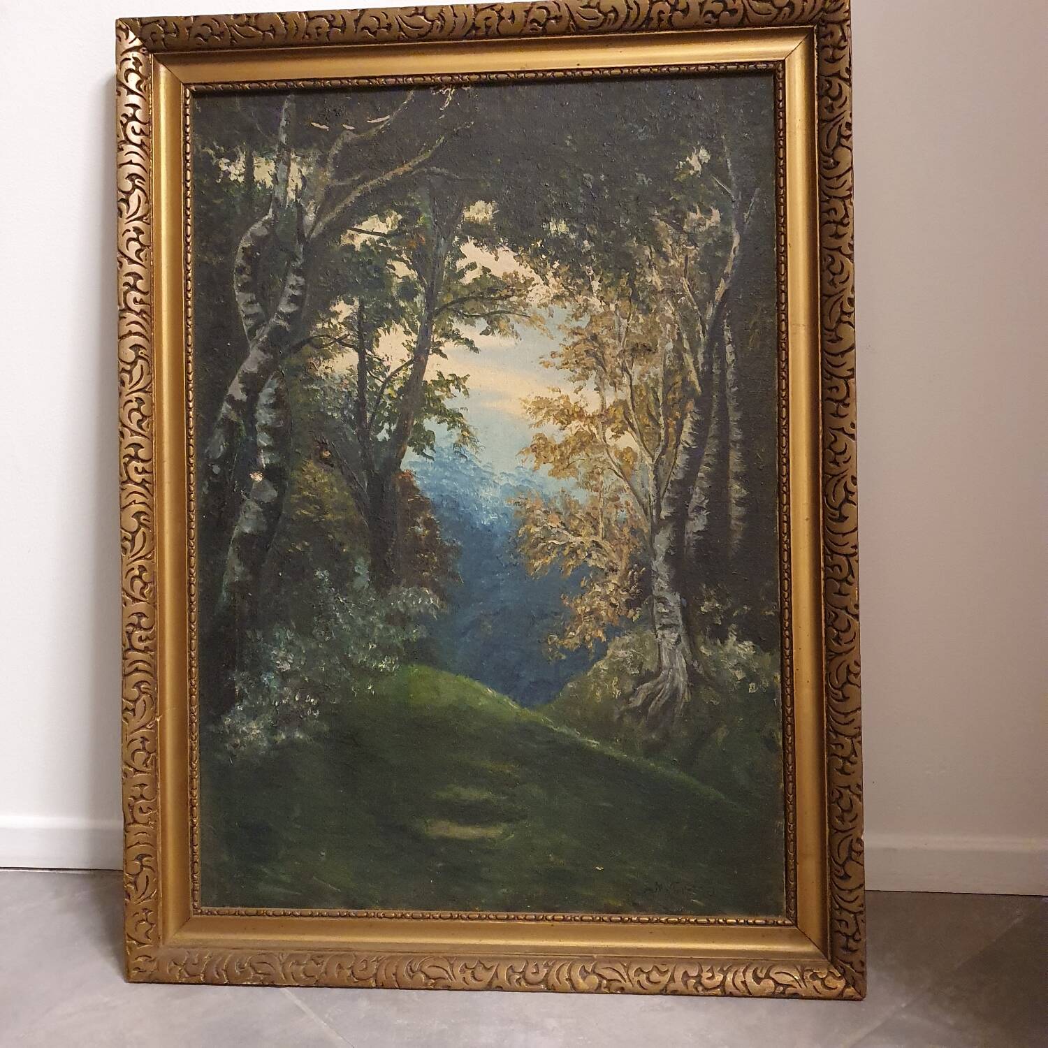 Oil on canvas landscape with birch trees, signed M. Fekete J.