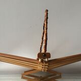 Foldable wooden basket with bamboo handle Danish Midcentury