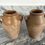 Pair of Provençal enamelled terracotta jars