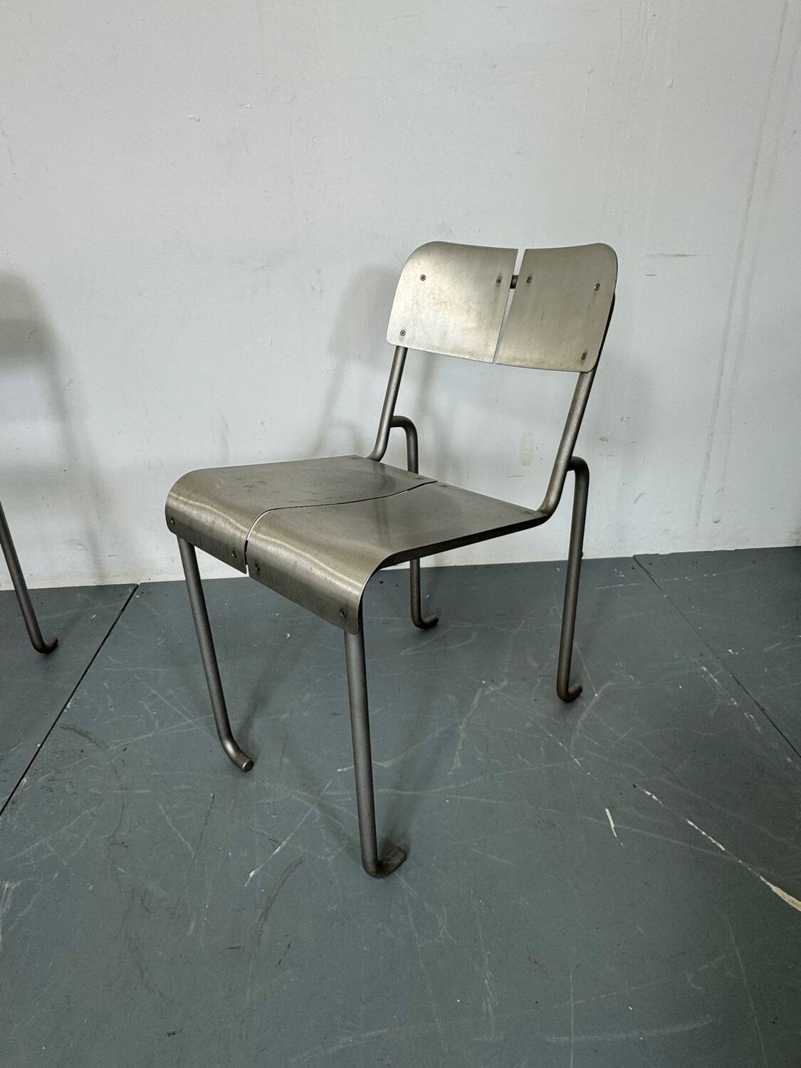 Memphis Architectural Stainless Steel French Dining Chairs, 1980s Set of 4