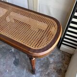 Piano bench in dark wood and cane