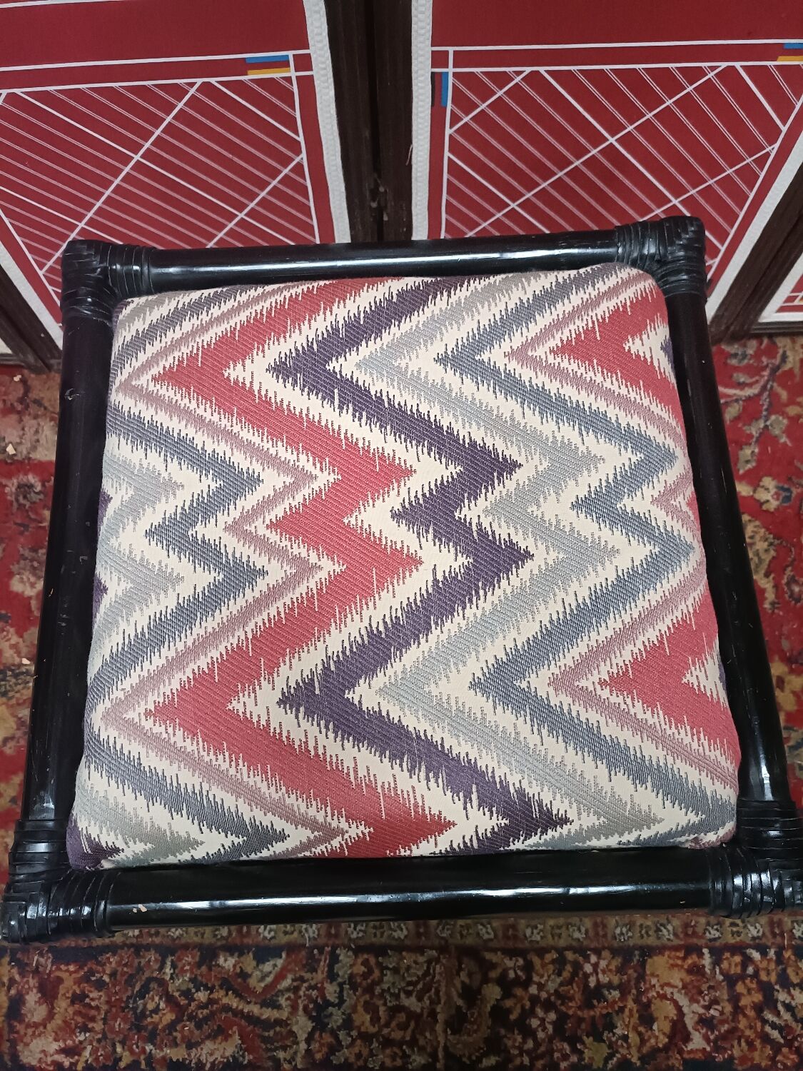 Rattan ottoman stool with woven seat