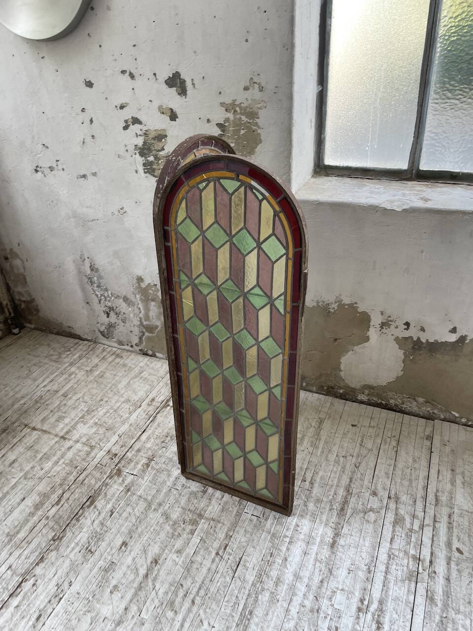 Old stained glass window in metal and glass 1900