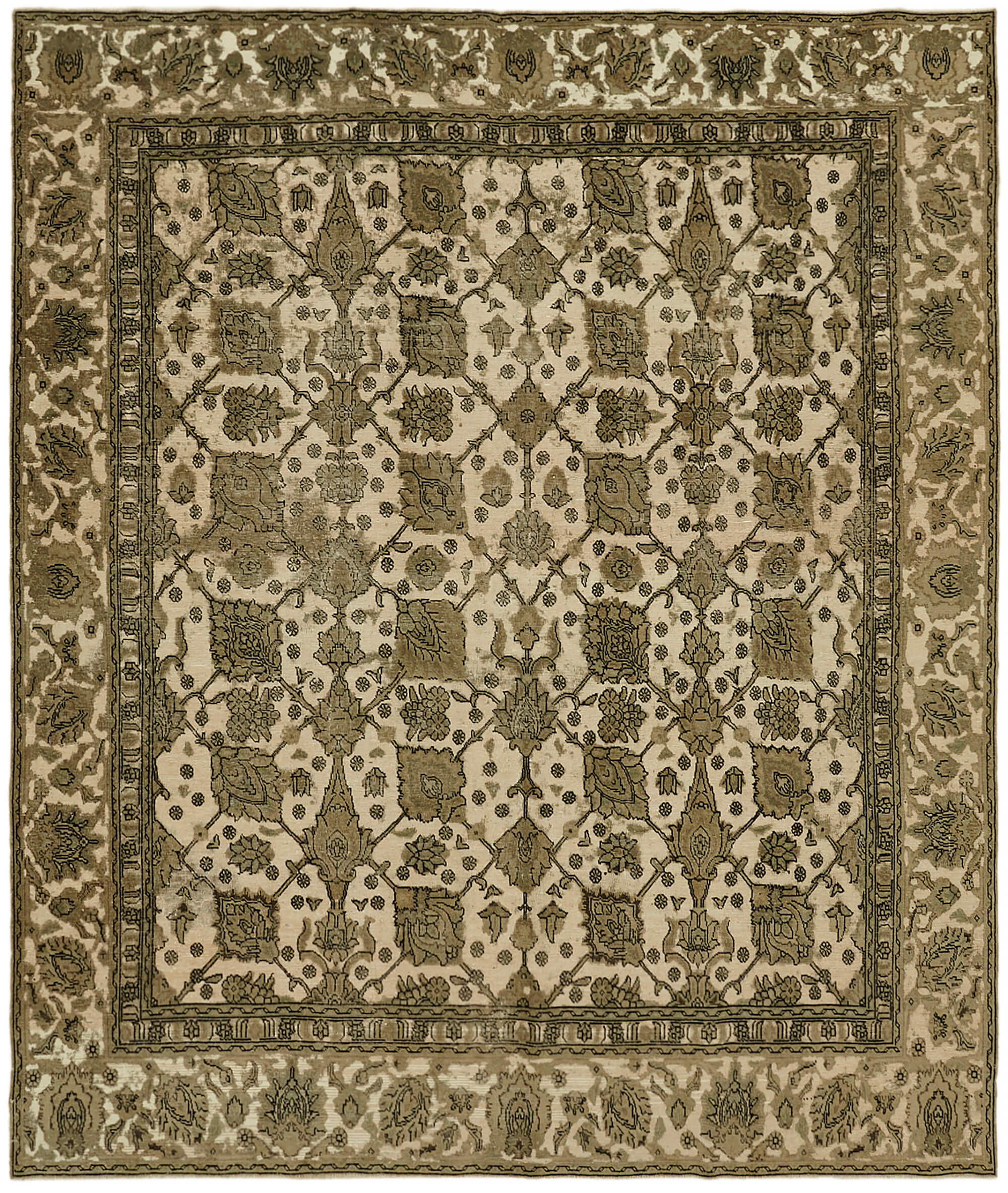 Hand-knotted anatolian antique 1970s 270 cm x 320 cm beige wool carpet