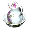 Miniature porcelain pitcher and toilet basin with violet flower decoration - Dinette Dollhouse