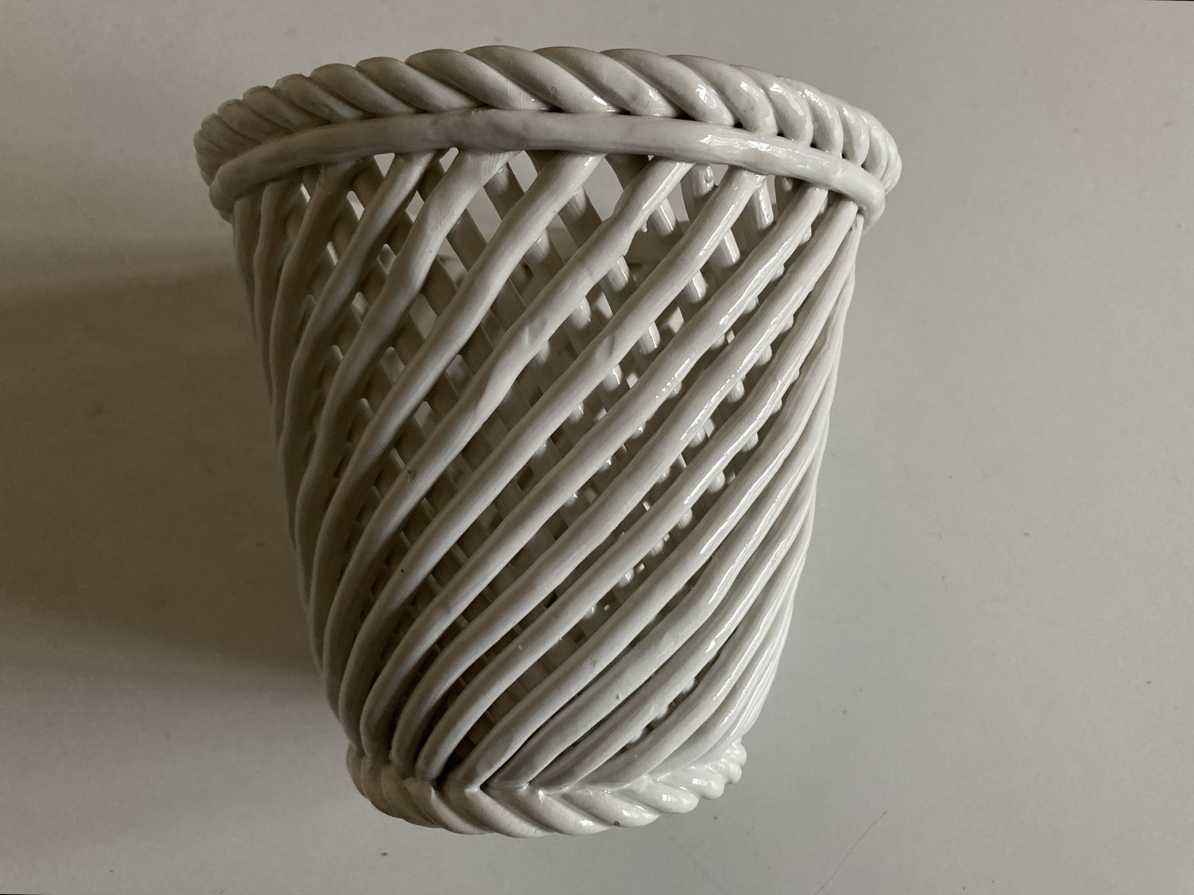 Cache pot XXL céramique tressée de Bassano 1960 numéroté travail italien
