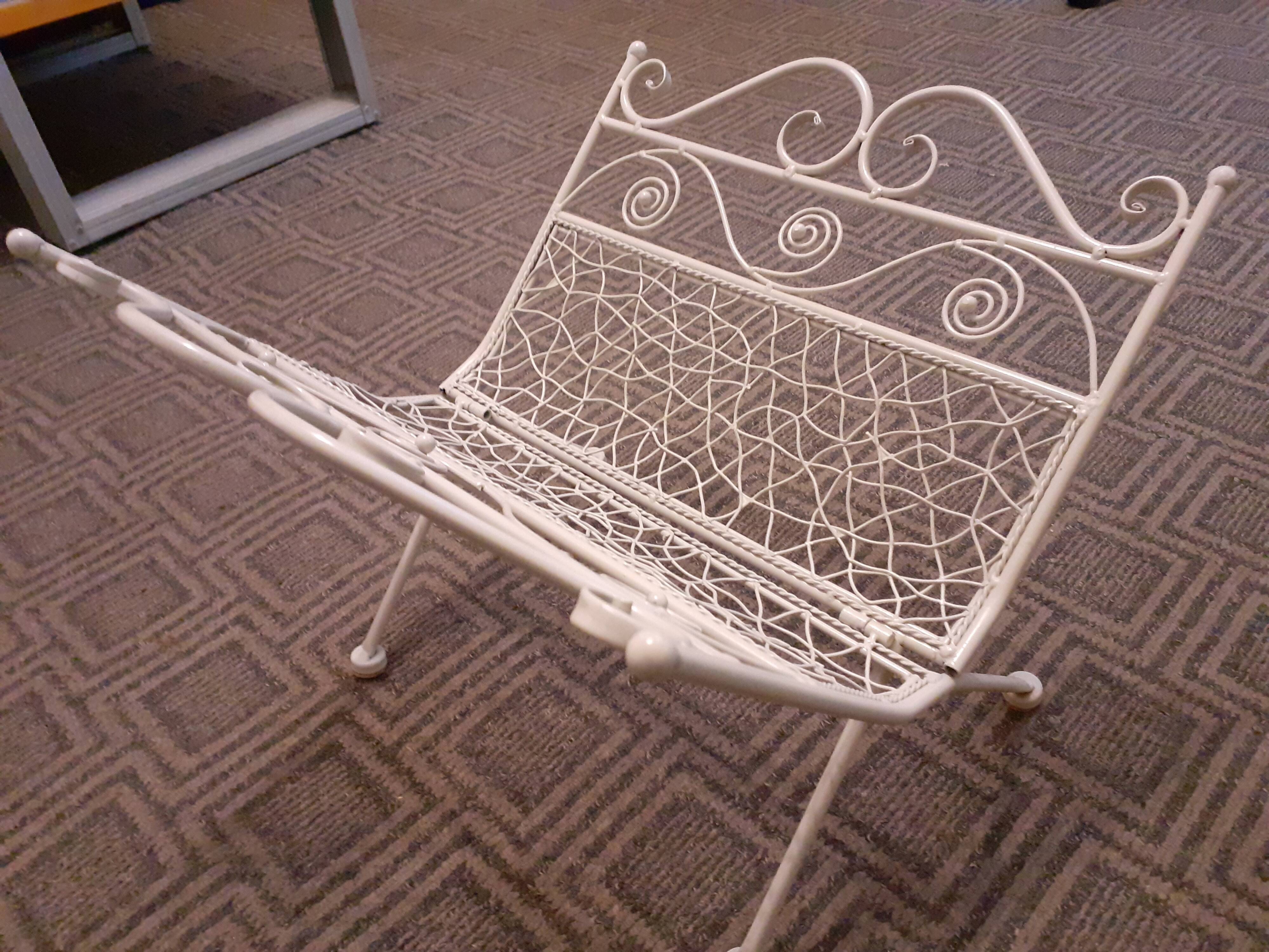Metal magazine rack, Vintage forged iron magazine rack, folding ornament magazine rack