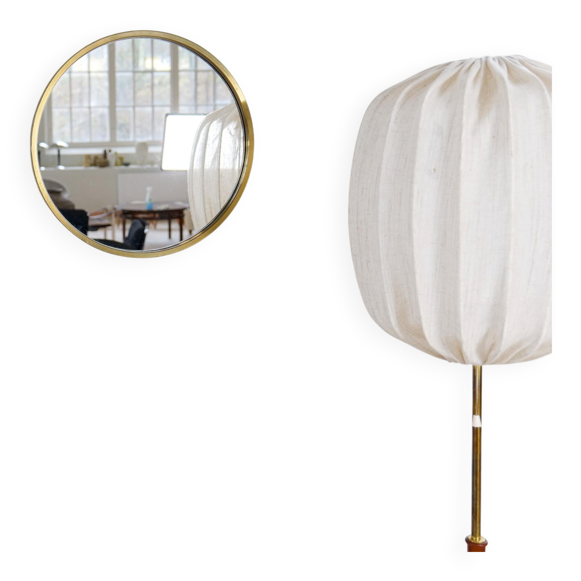 Round brass mirror from the mid-century by Glasmäster in Markaryd, Sweden, 1960s.