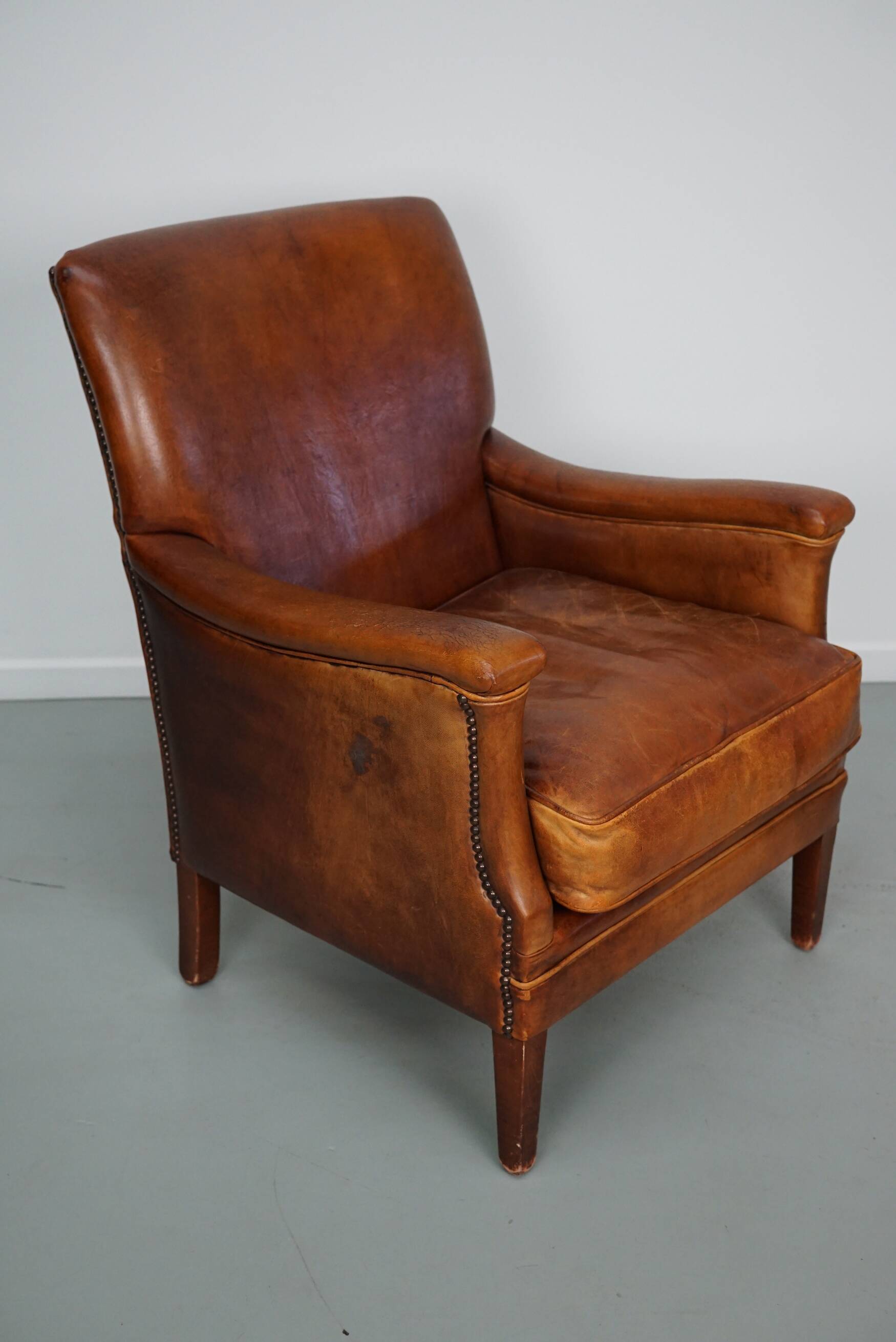 Vintage Dutch Cognac Colored Leather Club Chair