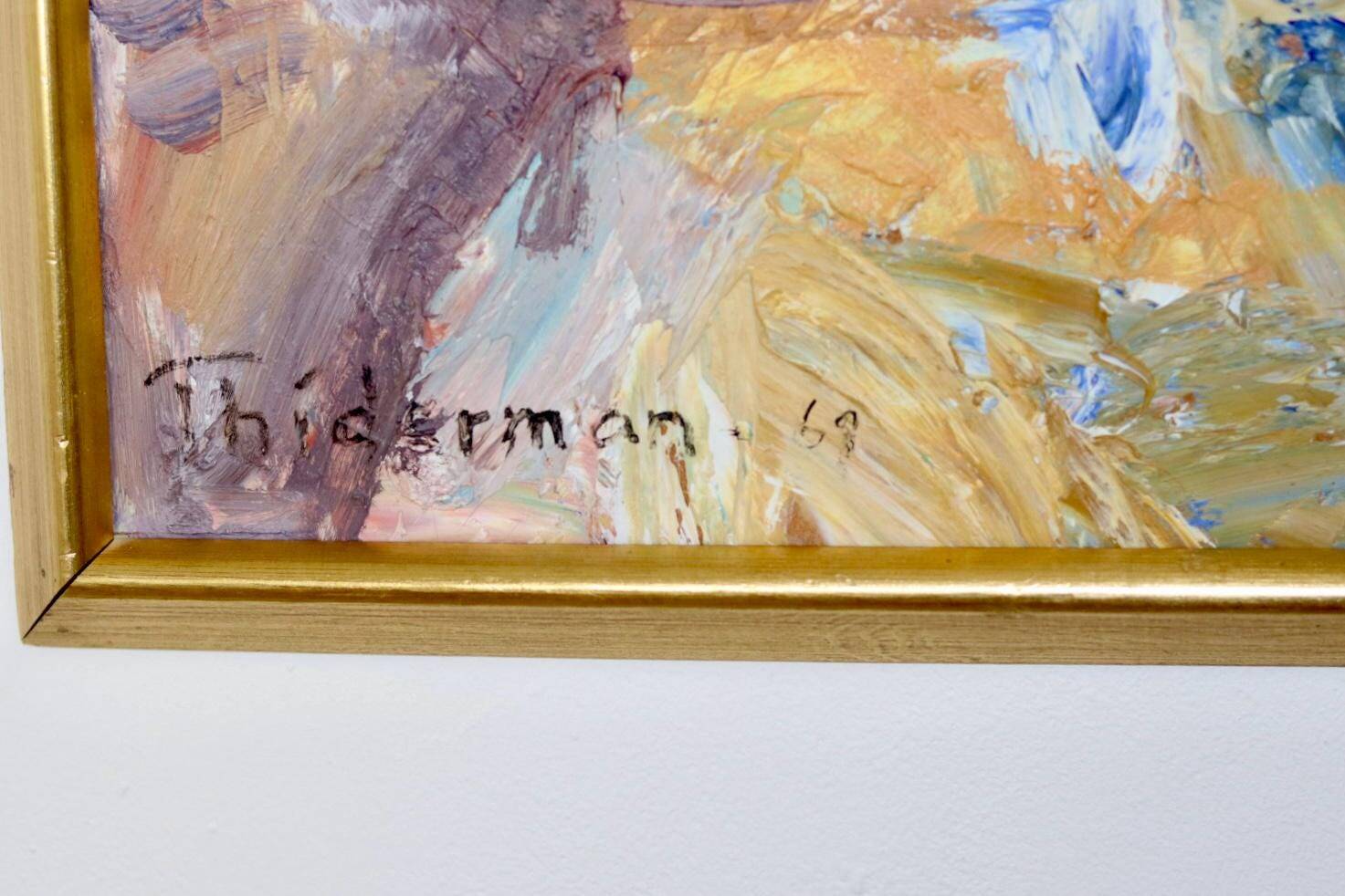 Large Swedish Mid-Century Oil on Panel" Beach" by Stig Thiderman (1920-1973) - Vintage and Framed