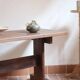 Solid oak coffee table, key stretcher, 1950s.