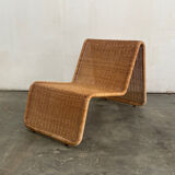 Chaise longue en rotin P3 Tito Agnioli bonacina Années 70 Réédité par Ikea
