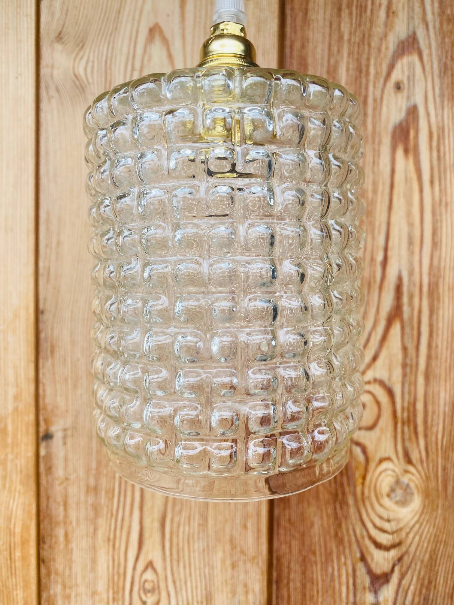 Vintage bubbled glass hanging lamp