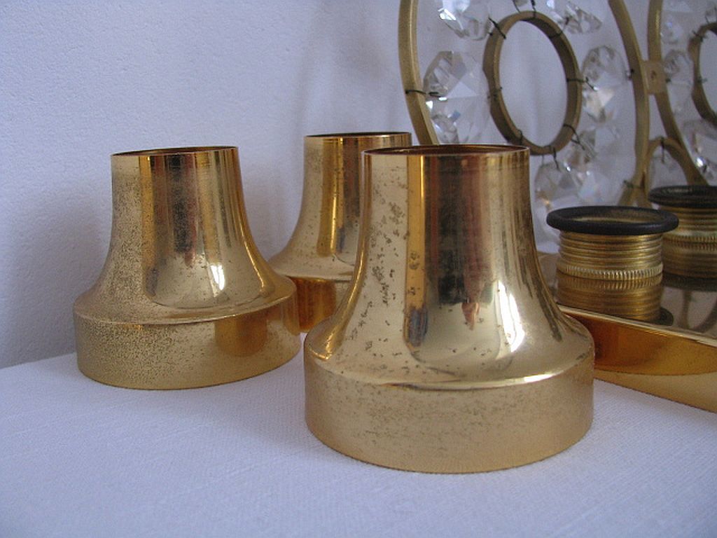 Lampe murale doré, cristaux de verre des années 1960