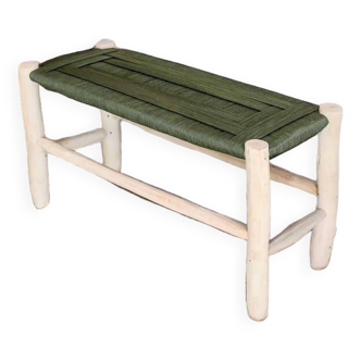 Banc taditionel marocain en bois et tressage en fil