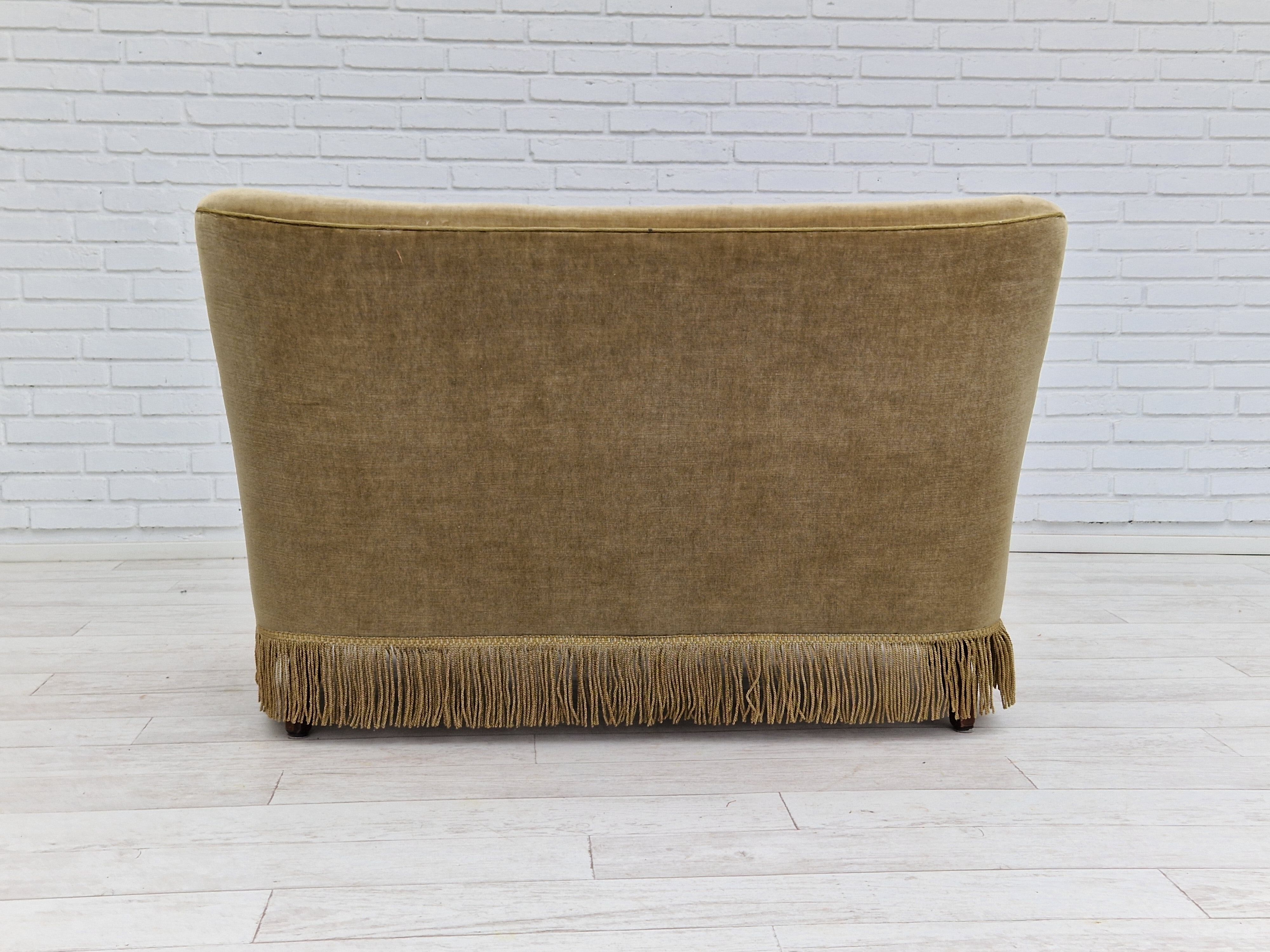 Danish velour 2 seater sofa, original condition, beech wood, 1960s