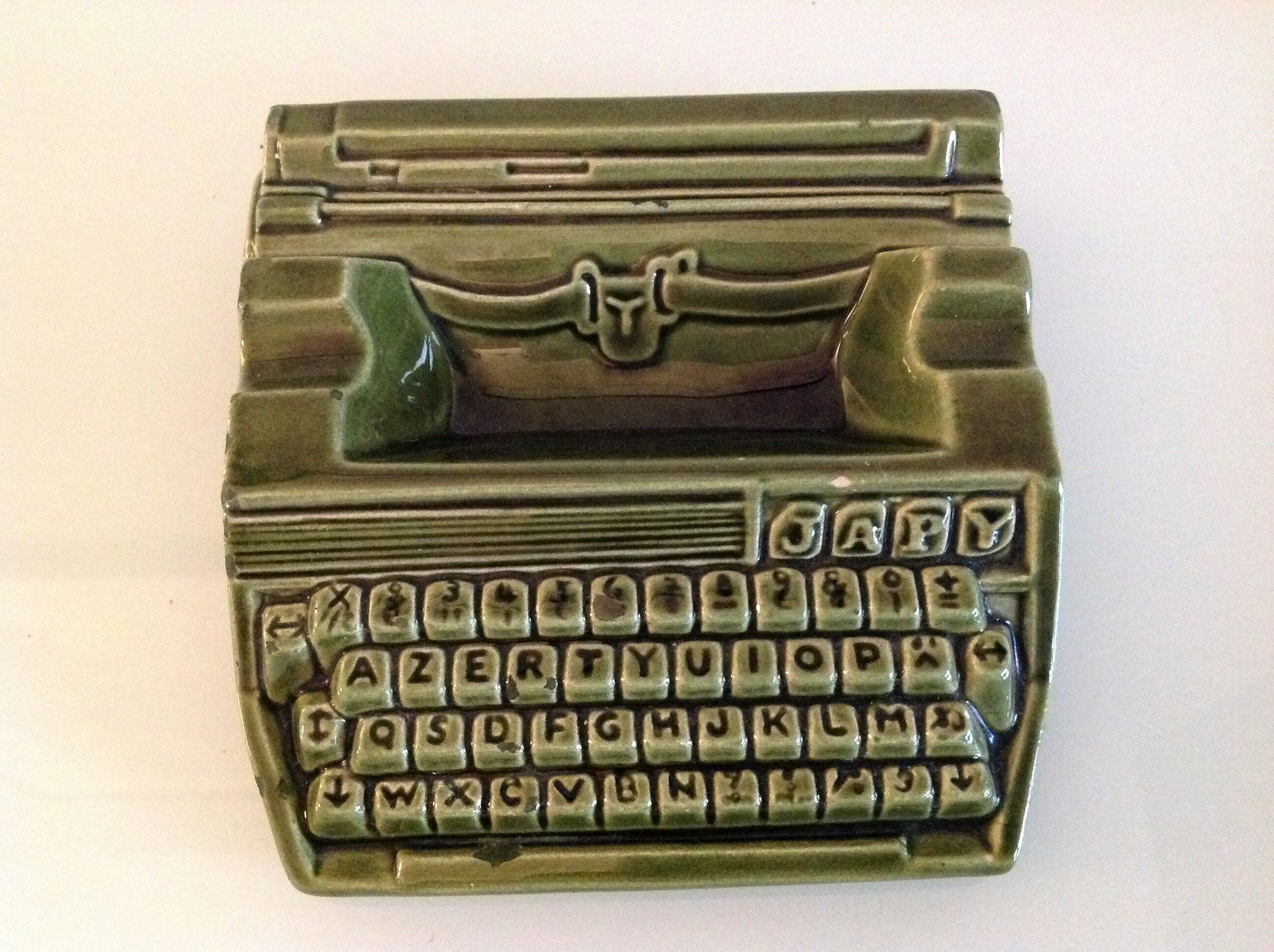 Japy advertising ashtray in olive green / vintage ceramic 50s-60s