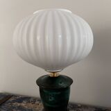 Geometric table lamp with pleated opaline shade