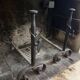 Complete fireplace tool set (10 pieces) in wrought iron