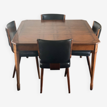 Brutalist Inspired Table and 4 Rosewood Laminate Chairs