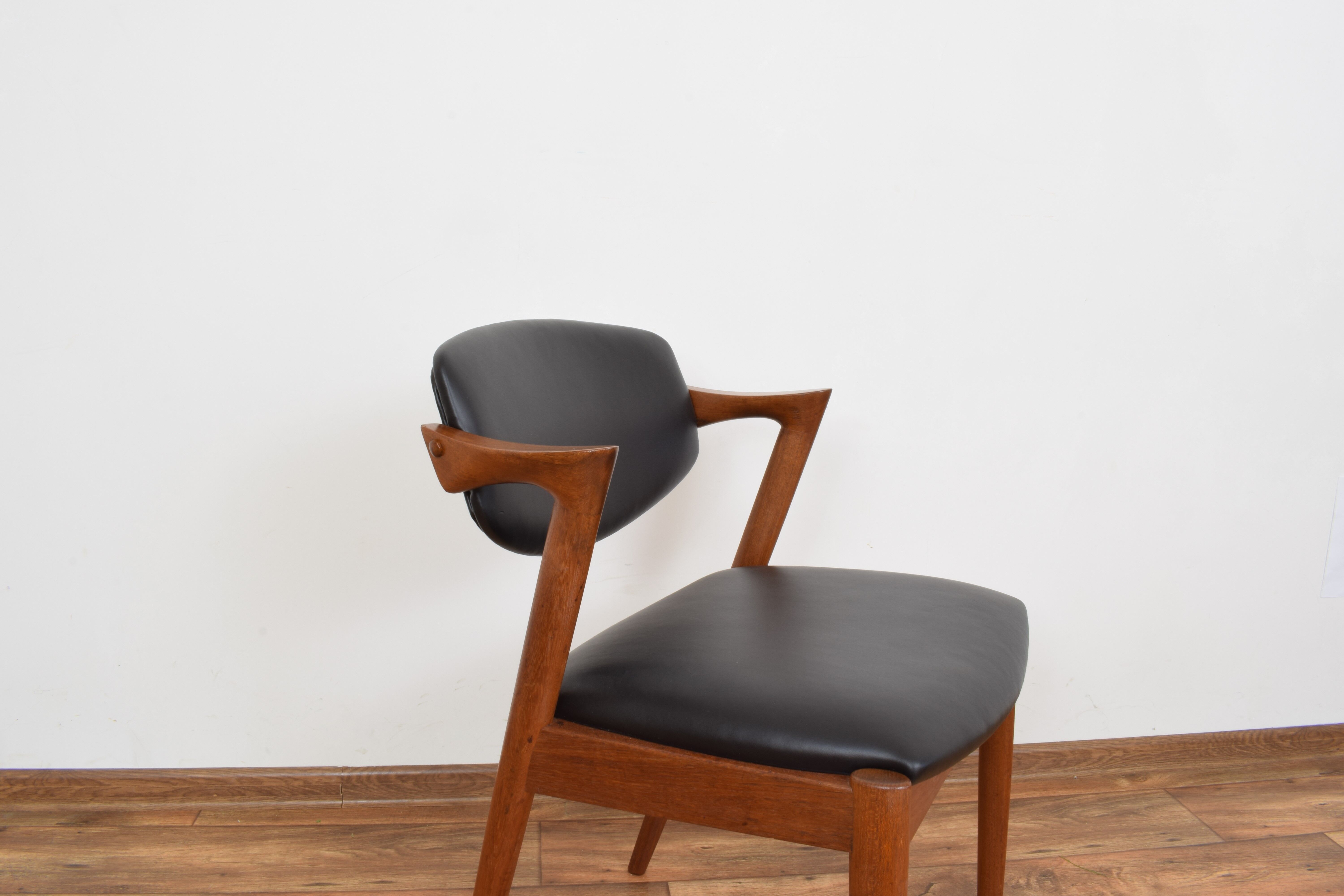 Mid-century danish teak and leather dining chair model 42 by Kai Kristiansen for Schou Andersen, 196