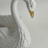 Vintage swan pot holder in white and gold ceramic