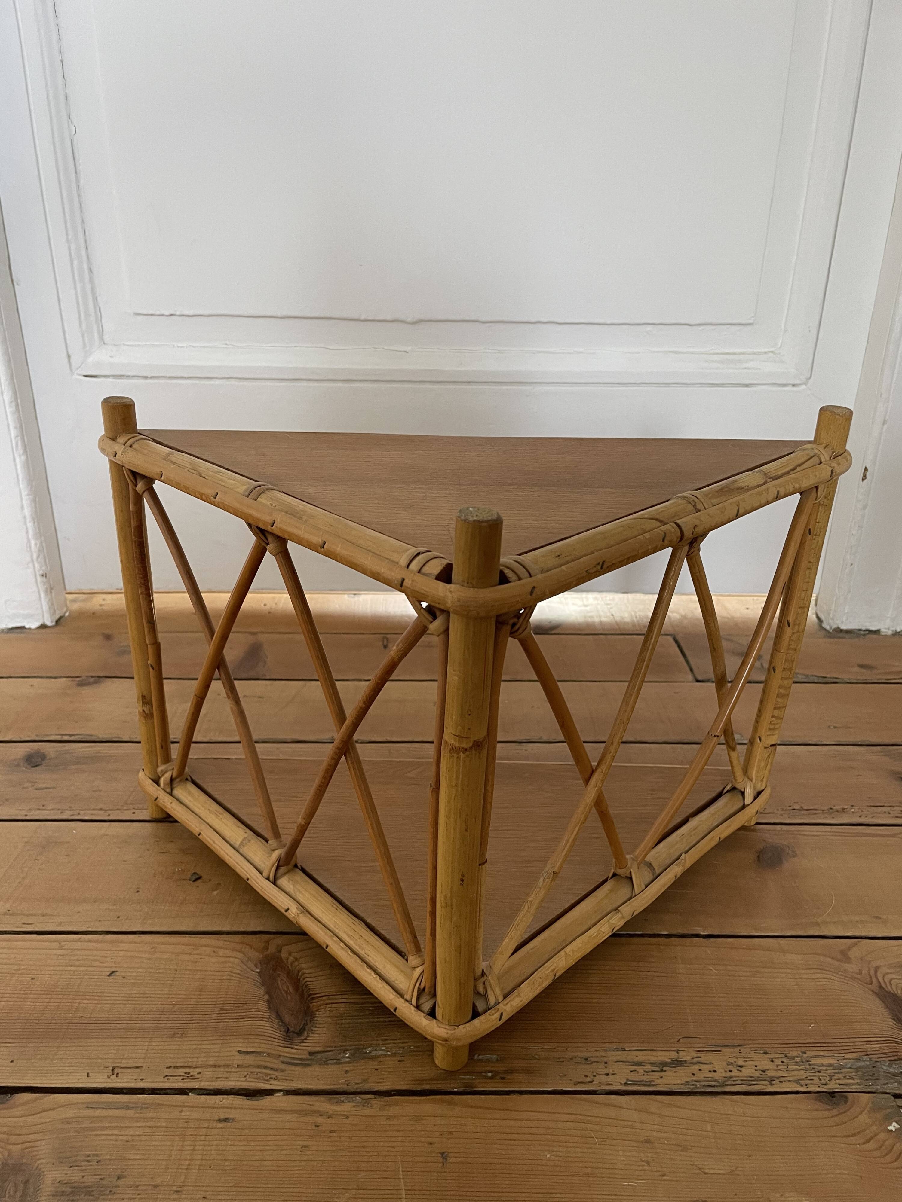 Rattan corner shelf, circa 1960