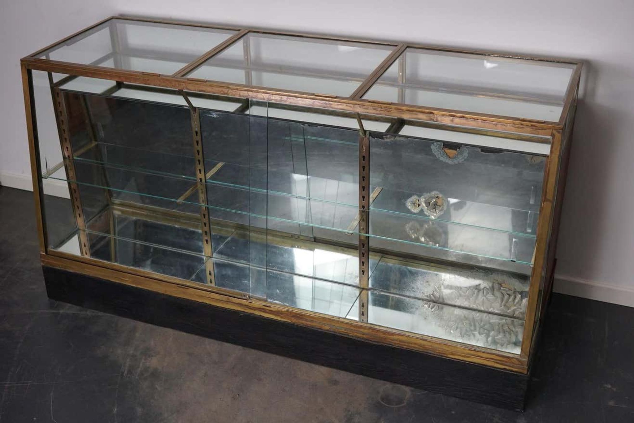 Counter or shop window in oak glass and brass France around 1920