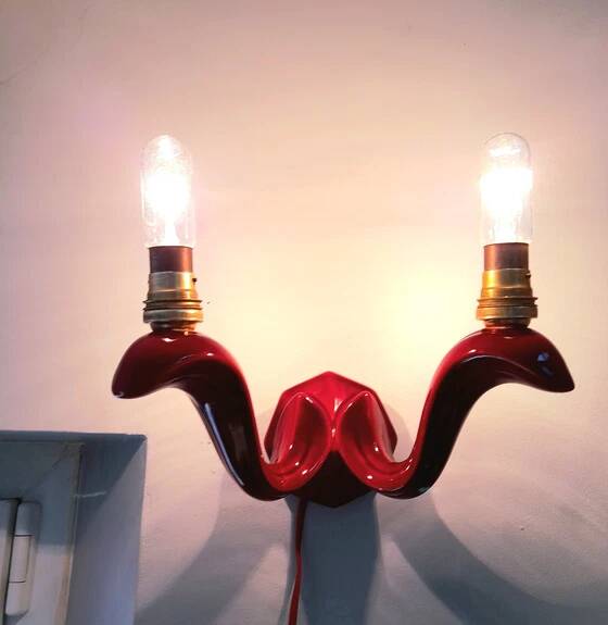 Red Art Deco ceramic wall light