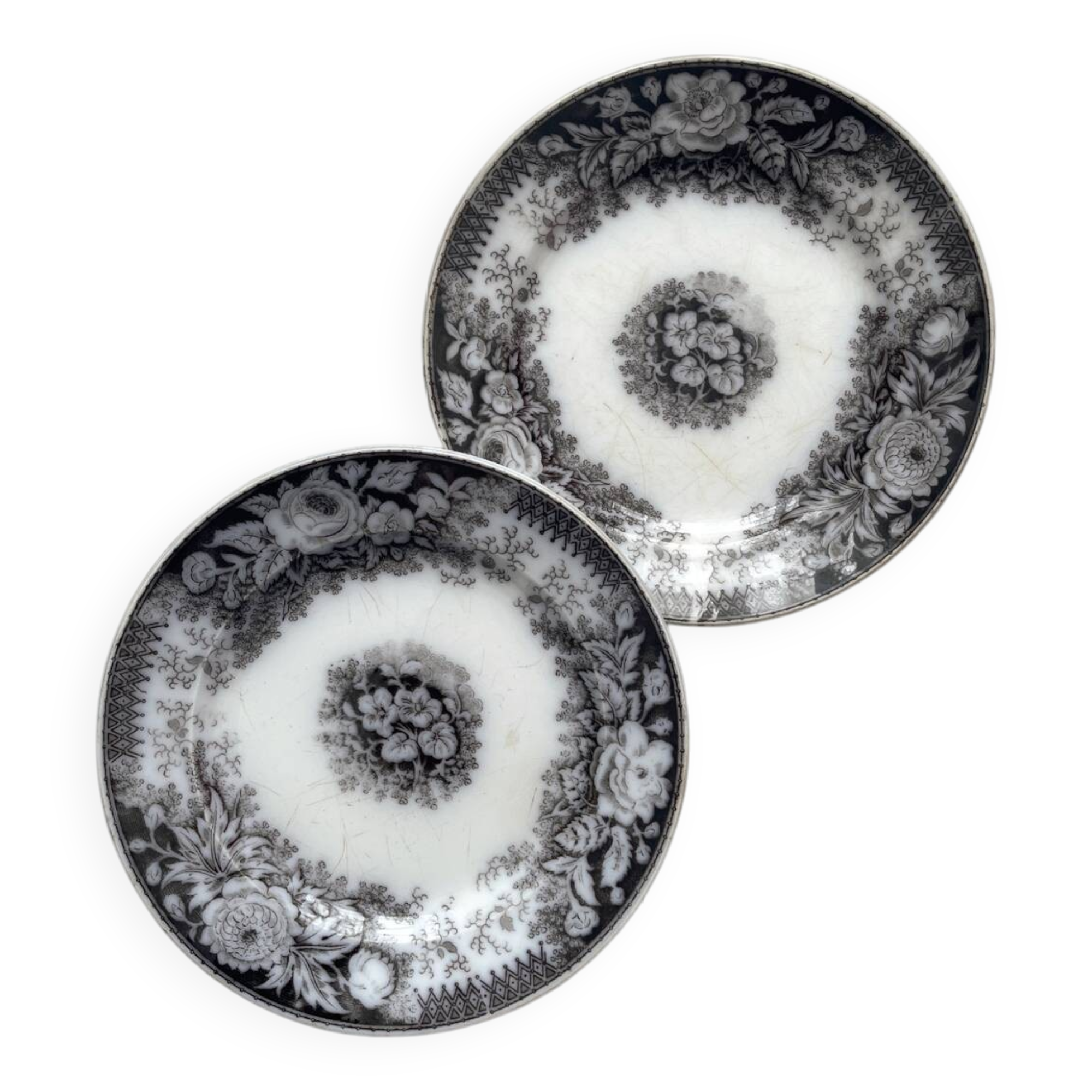 2 assiettes à dessert en terre de fer «Jardinière» U&C Sarreguemines