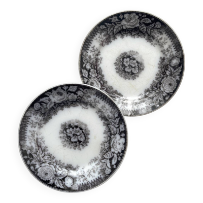 2 assiettes à dessert en terre de fer «Jardinière» U&C Sarreguemines