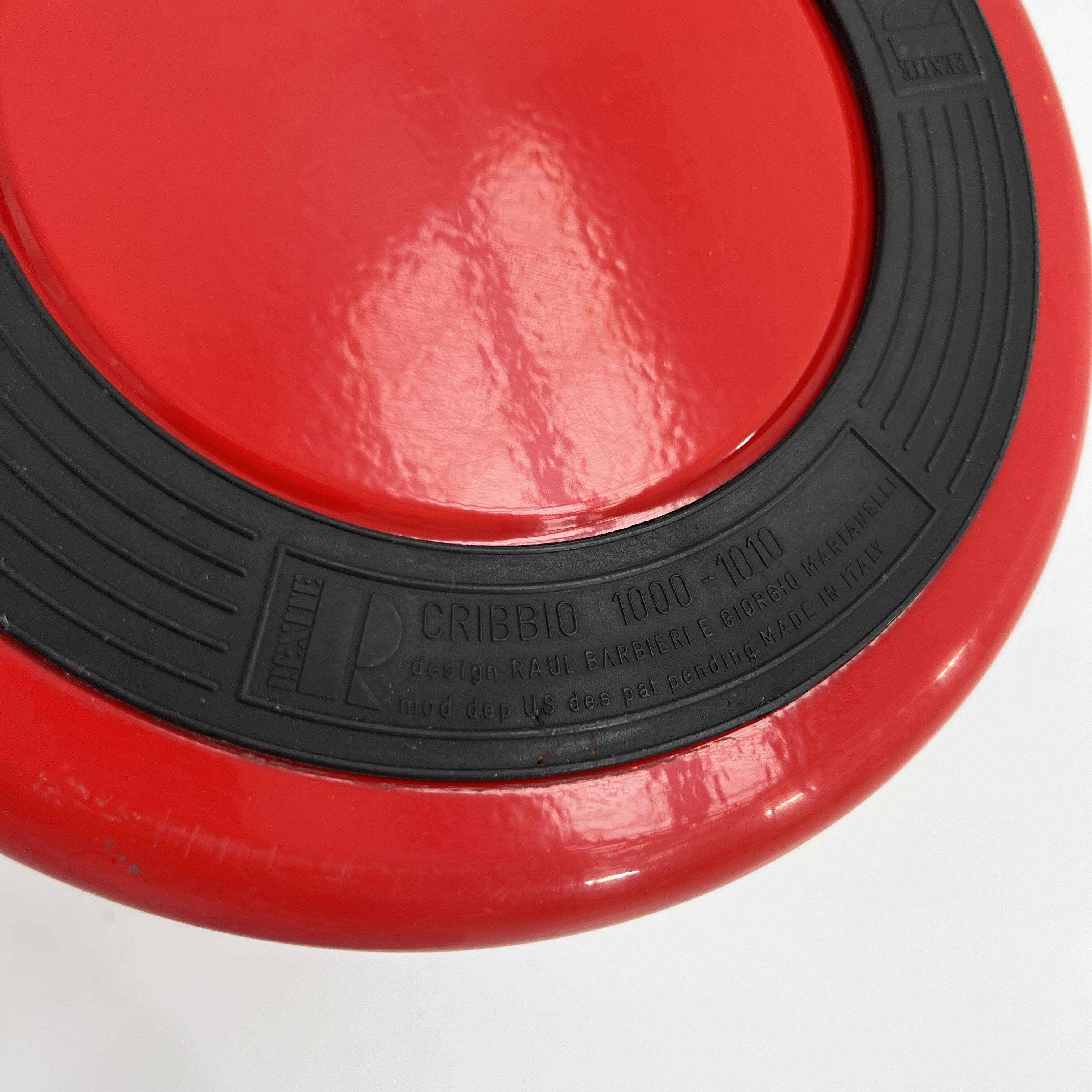 Red metal waste paper basket by R.Barbieri & R. Marianelli for Rexite, 1980