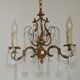 Chandelier en cage en bronze et cristal à 3 lumières Acanthus Art Nouveau français