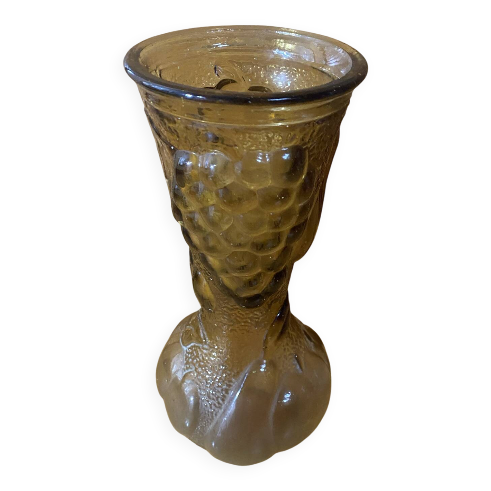 Ancient empoli vase moulded glass orange amber vine decor vintage #e558