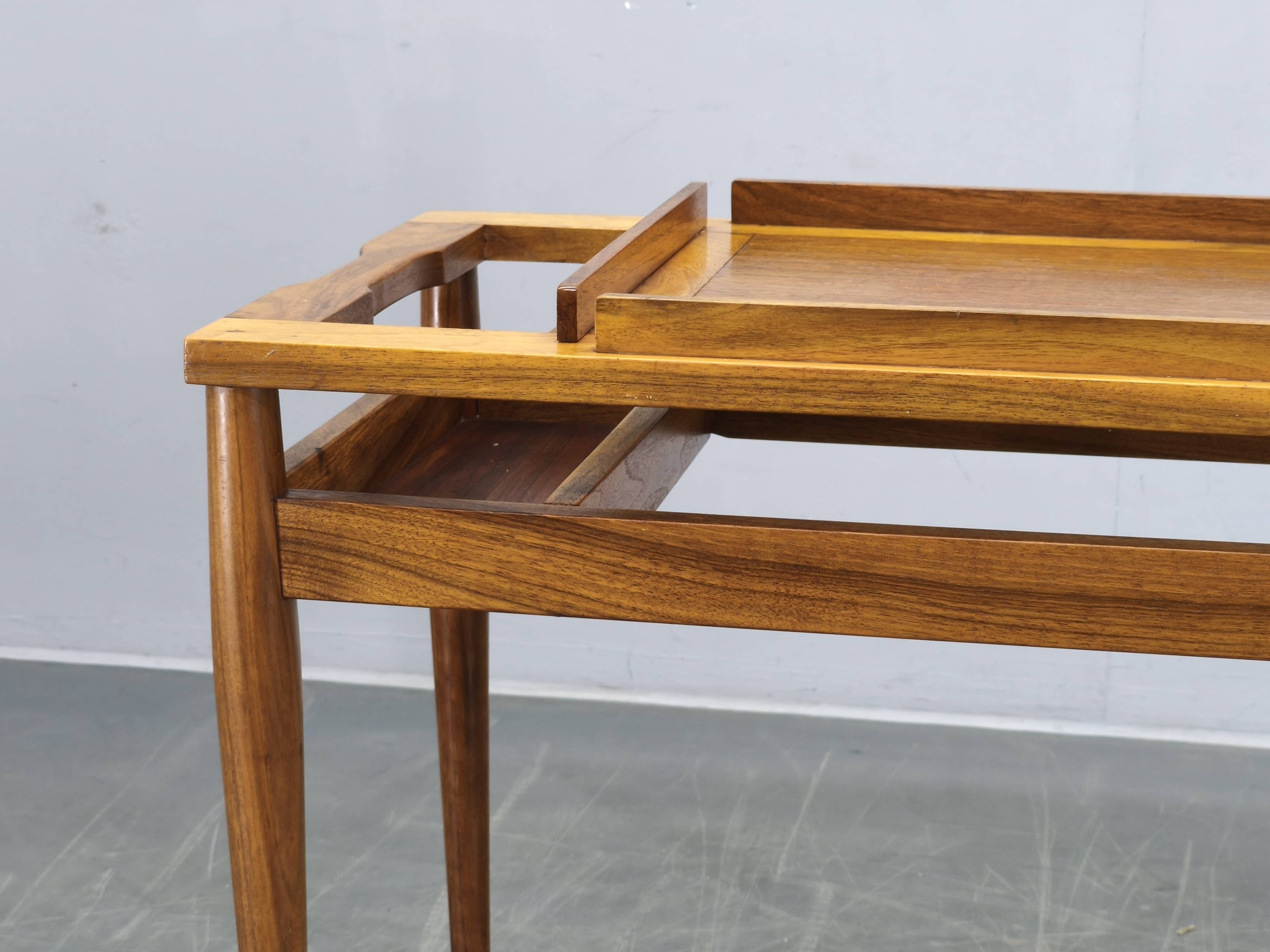 Mid Century Walnut Serving Cart, Czechoslovakia, 1970s