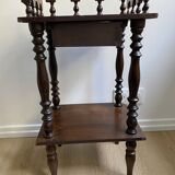Nightstand, turned wooden bedside table opening with a drawer, vintage telephone table.