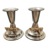 Pair of vintage candle holders in silver metal and brass