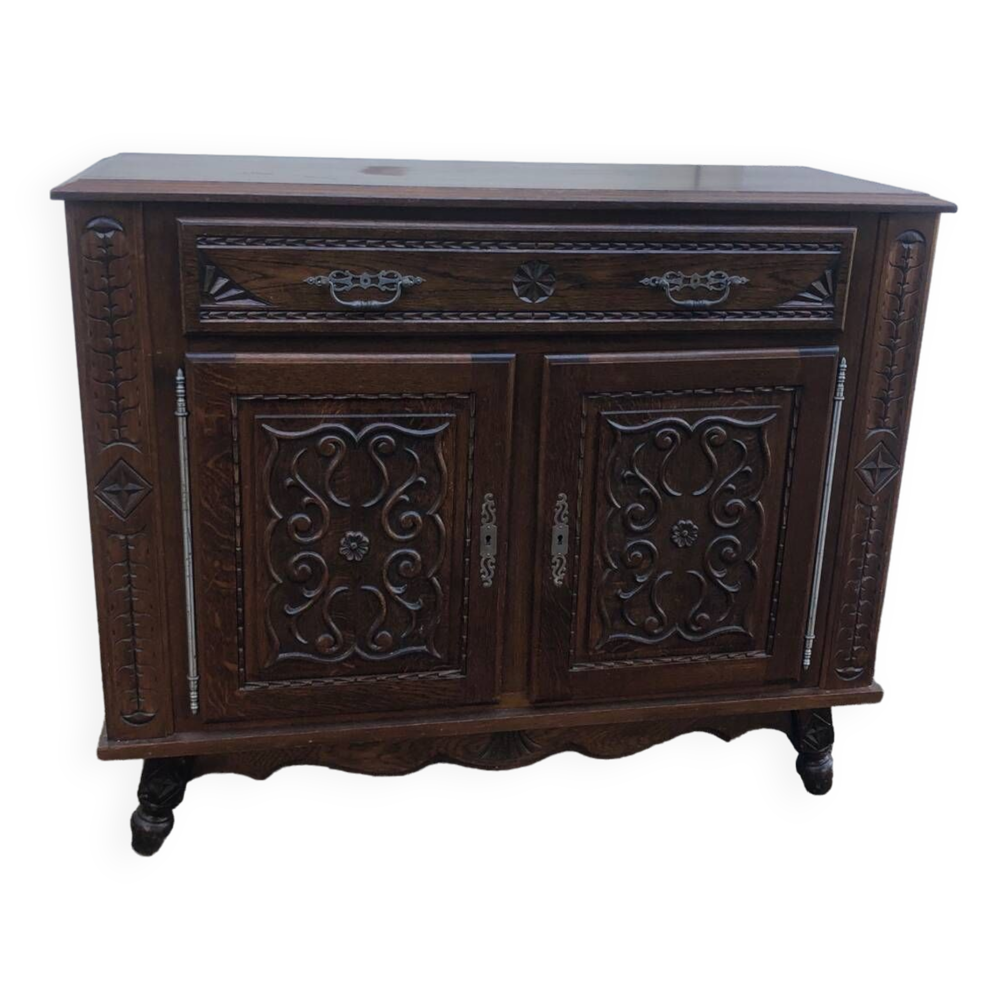 Antique solid wood sideboard with drawers and two doors