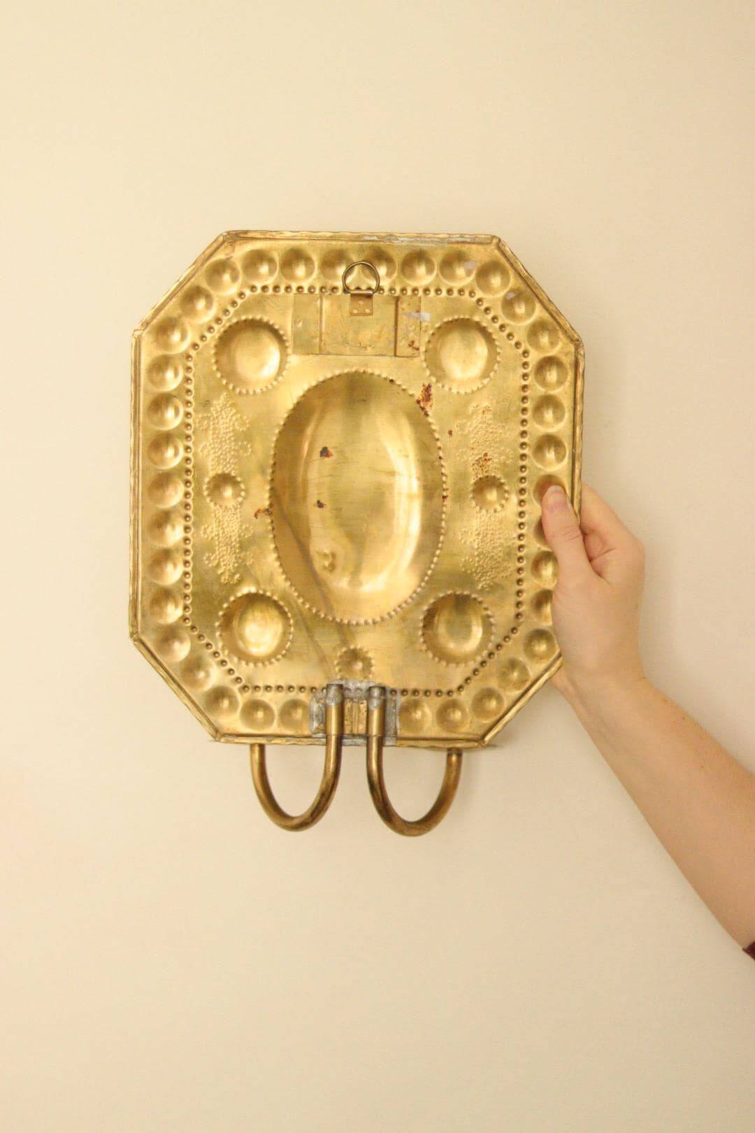 Single mid-century Swedish brass sconce for two candles